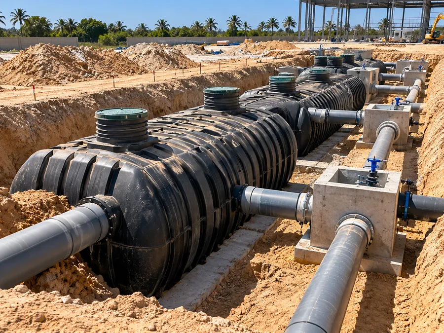 Cuves de stockage d’eau raccordées à un réseau d’irrigation