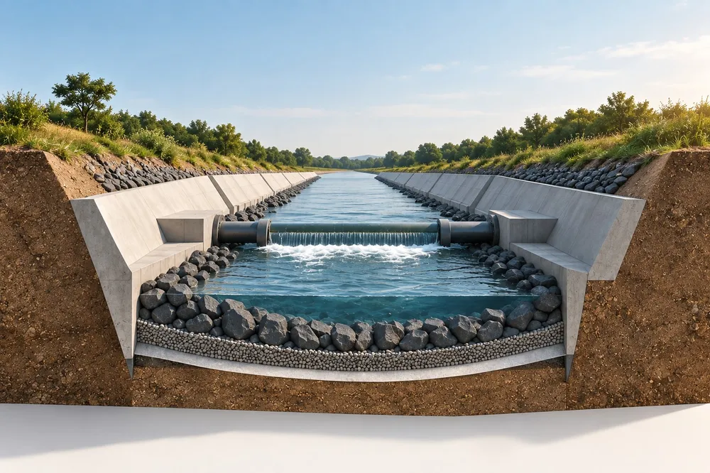 Coupe d'un canal drainant